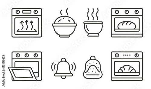 Kitchen appliance set. cooking utensils flat style. oven, pot, bowl, bell, bread vector icons.