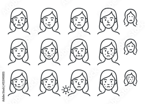 Facial expression set. emotions silhouette faces. happy, sad, angry, surprised vector icons.
