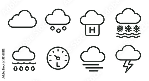 Weather icon set. cloud, rain, snow, thunderstorm, hail, fog, humidity linear vector icons.