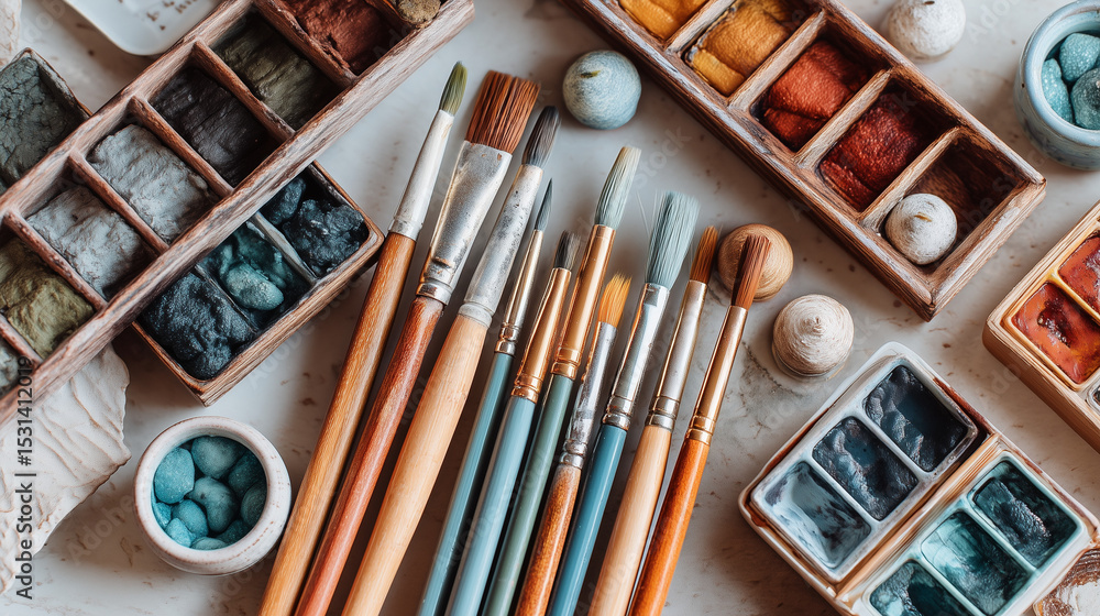 paint brushes and palette paint brushes and palette
