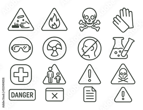 Safety sign set. caution, hazard, warning, protective, danger linear vector icons