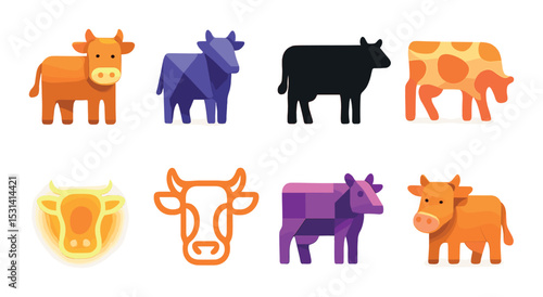 Cow icon set. farm animal silhouette icons. cow, cattle, bull, ox, calf vector icons.