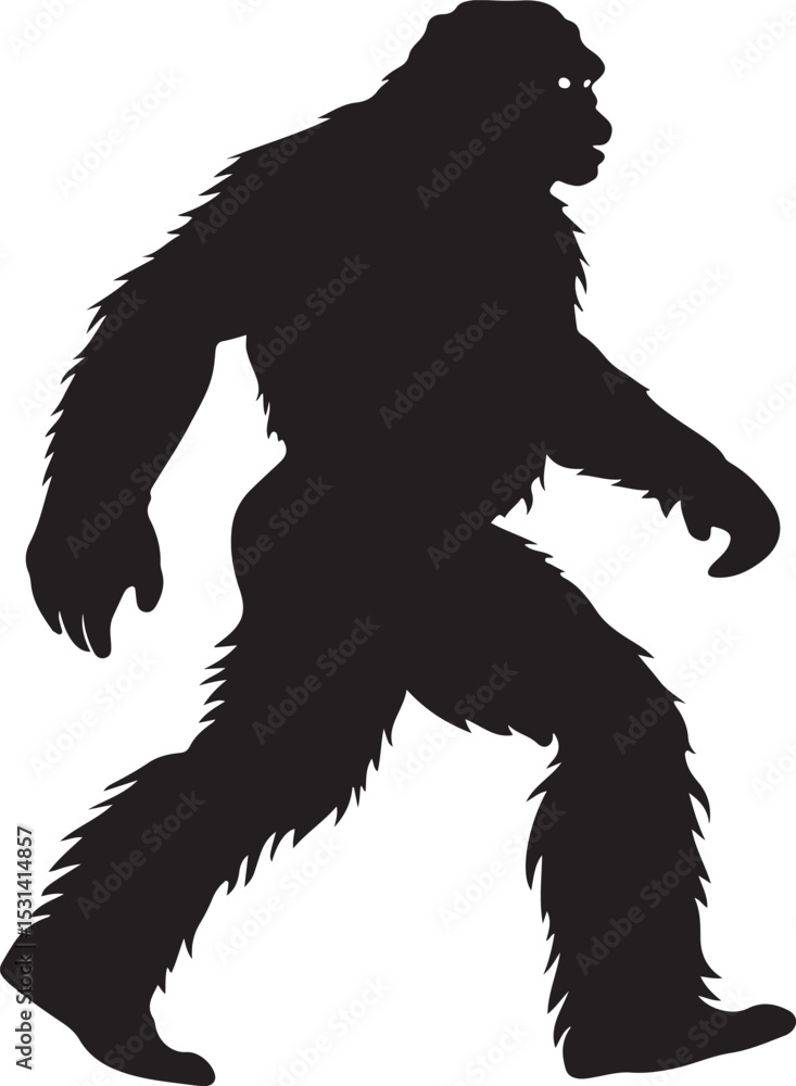 Fototapeta premium Bigfoot Silhouette Vector Illustration on Transparent Background