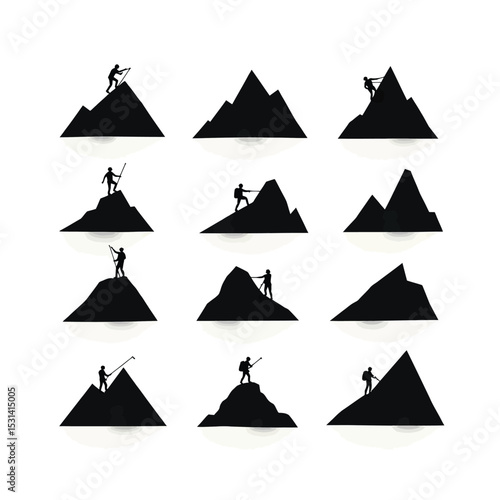 Silhouette climbers conquering mountain peaks a man climbing mountain set