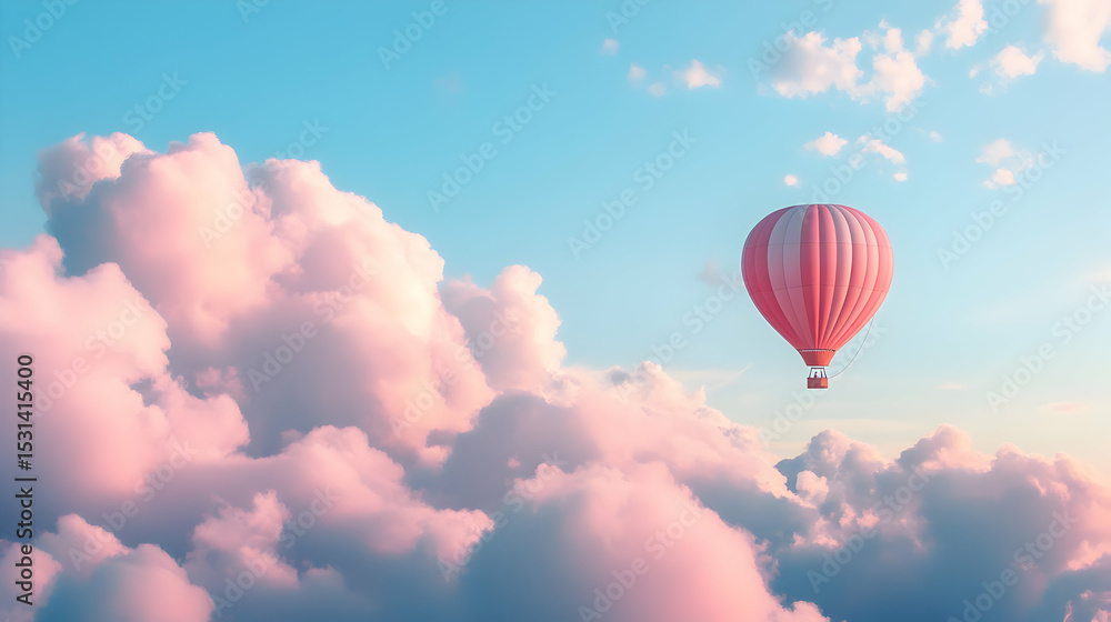 Obraz premium Pink clouds and hot air balloon i BC0F8