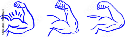 Power Hand Muscular Arm Bicep Crayon Chalk Drawing Vector Set