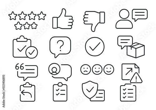 Feedback and communication icon set. reviews, comments, checklist, flat vector icons