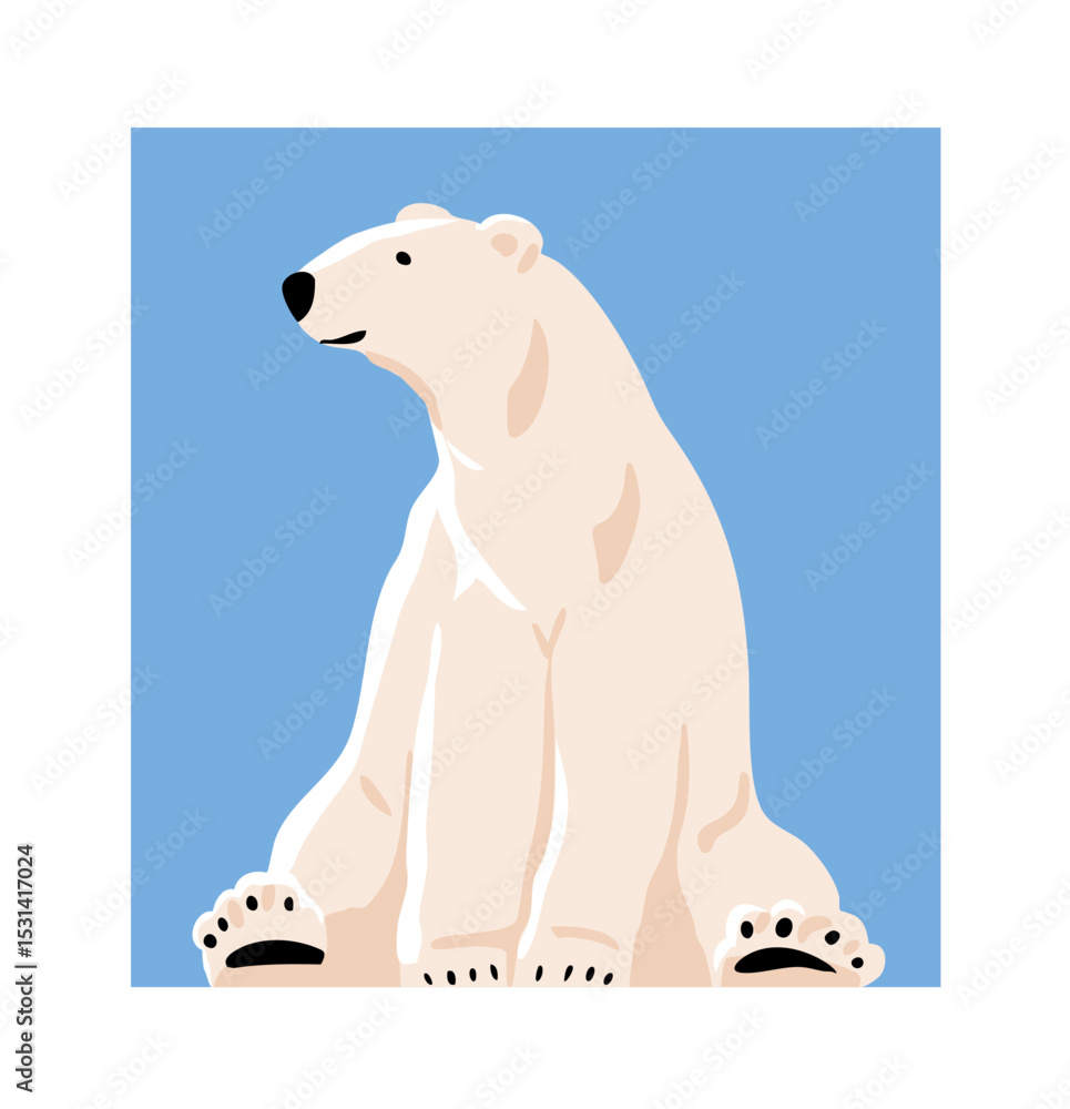 Fototapeta premium Polar white bear sitting. Large mammal in Arctic. One animal. Fauna, nature and zoology. Vector art illustration