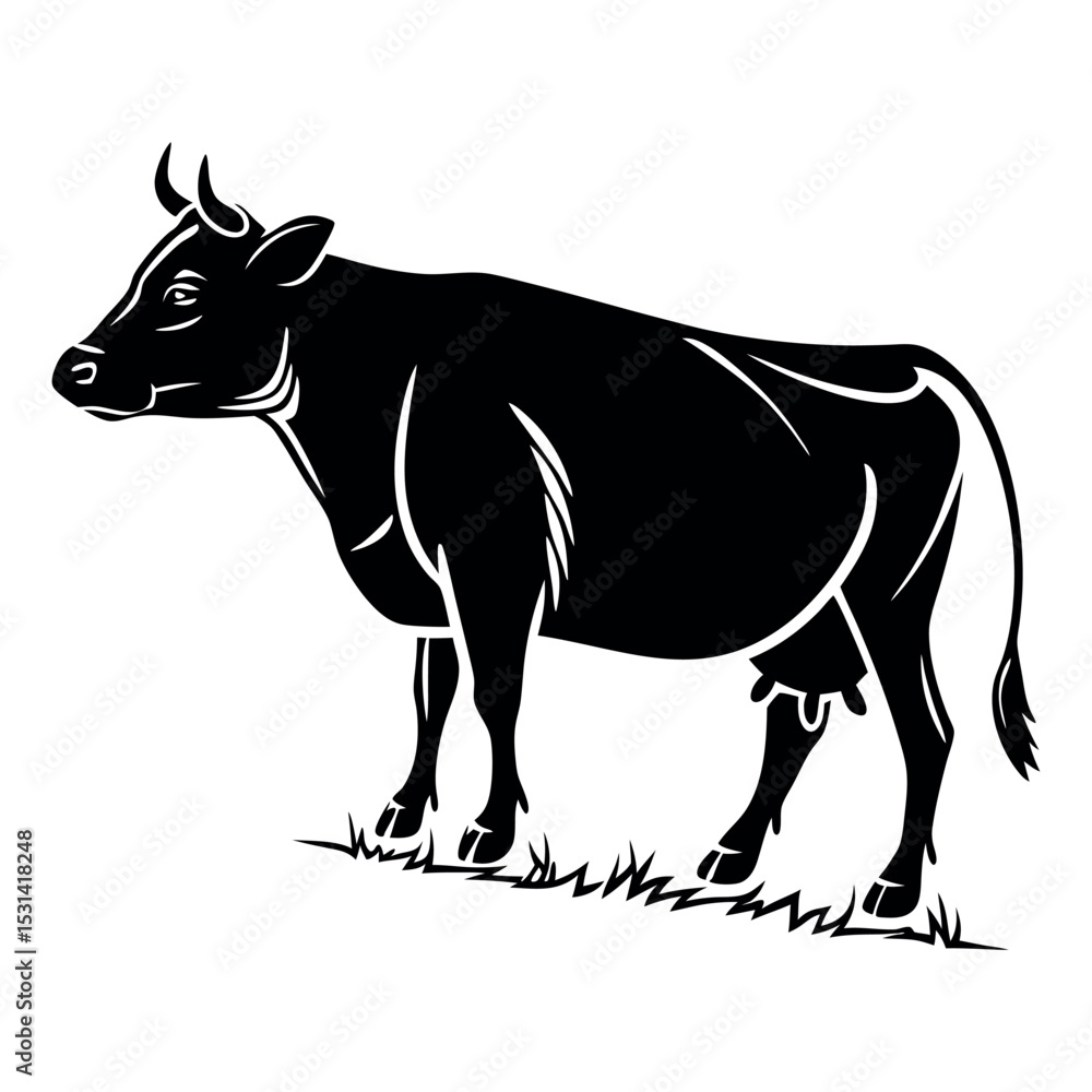 Fototapeta premium Black Vector Silhouette of a Cow Standing Still