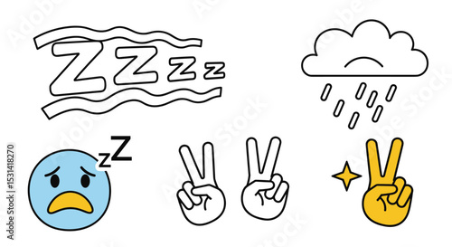 Illustrations of Sadness Sleepiness and Peace a Depiction of Emotions and Rest