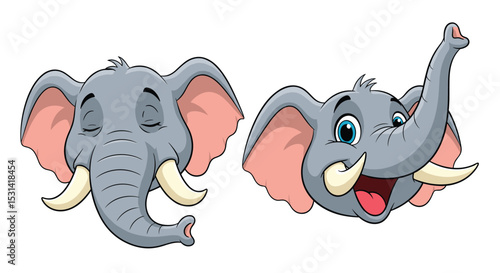 Two Elephant Heads Showing Different Emotions One Relaxed and One Happy and Excited