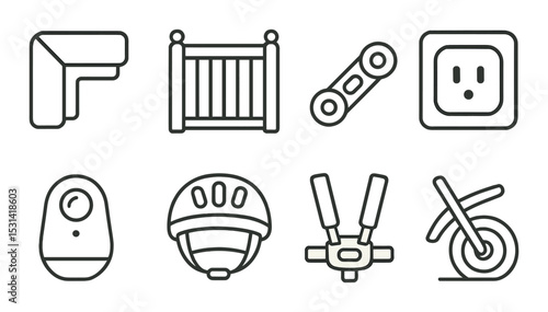 Wallpaper Mural Safety equipment set. home security and protection linear icons: fence, alarm, helmet, plug vector icons Torontodigital.ca