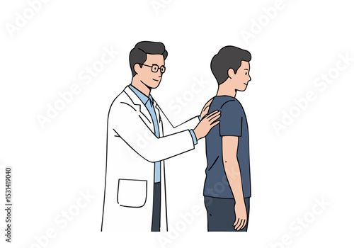 A doctor examines a patient's posture, demonstrating proper alignment. Clean, professional illustration with a focus on health and wellness. Suitable for medical, health, and wellness themes.