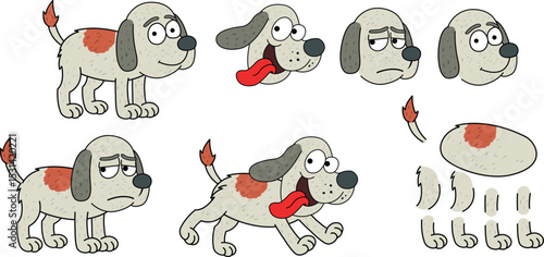 Cute Cartoon Dog Character Design Set with Multiple Expressive Poses and Animation-Ready Parts for Creative Projects
