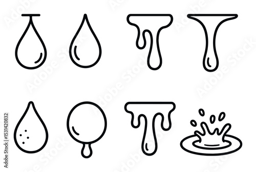 Liquid drip set. water, drop, splash, drip, meltdown, bubble silhouette vector icons