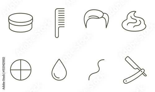 Barber tools set. hairstyling silhouette icons. comb, hair, razor, cream, beard vector icons.