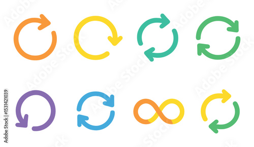 Refresh arrow set. circular, update, cycle, loop, synchronize silhouette vector icons