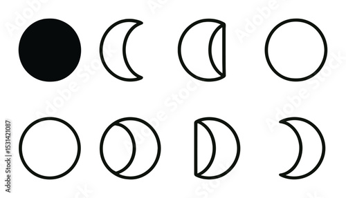 Moon phase set. lunar cycle silhouette designs. full, crescent, gibbous, quarter vector icons.