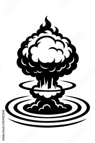 Devastating Black and White Nuclear Bomb Mushroom Cloud Explosion Vector