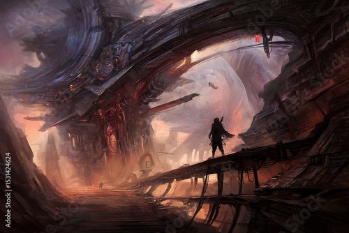 Dystopian future with colossal structures artwork