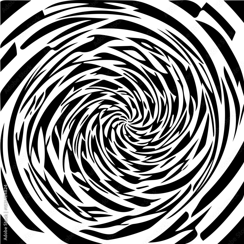 Obraz premium Twisted square vortex illusion, black and white vector background