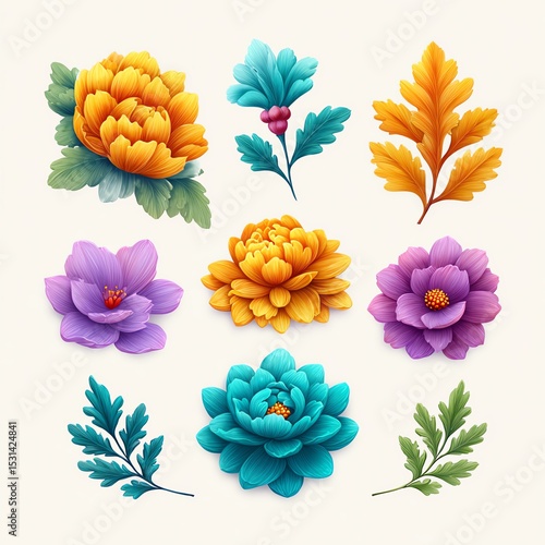 Vibrant hand-drawn floral illustrations showcasing diverse flowers.