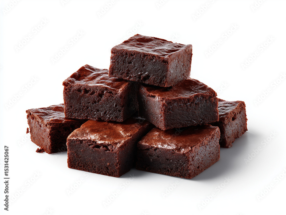 photography of brownie made with smoked whisky, arranged neatly on white background, deep chocolate shine, cinematic lighting, centered and isolated photography of brownie made with smoked whisky, arranged neatly on white background, deep chocolate shine, cinematic lighting, centered and isolated