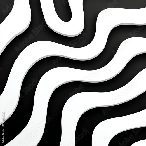 Abstract black and white wavy patterns creating modern design.