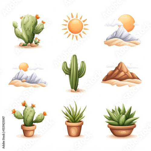 Colorful cacti and desert elements in a vibrant illustrated style.
