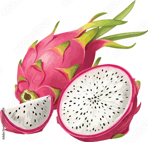dragon fruit on white background