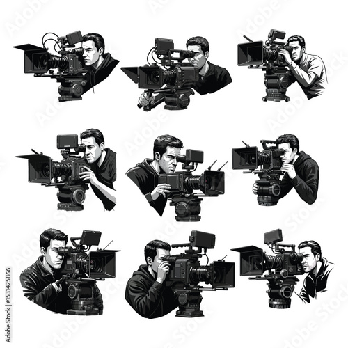 Cinematographer with Cinema Camera Graphic Illustration Set