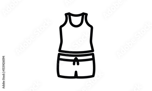 A simple line drawing of a tank top and shorts outfit, perfect for summer sports or casual wear.