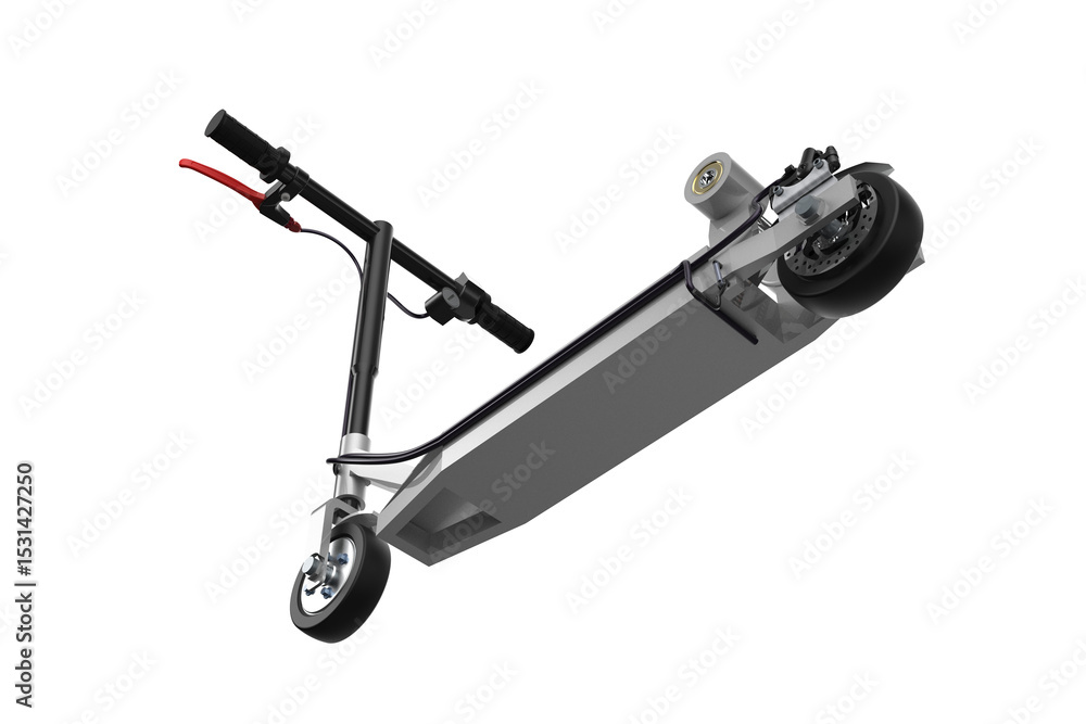 Sleek Designed Silver Electric Scooter, Convenient Personal Transport for City Travel and Daily Commute, Alternative Urban Mobility, Eco-Friendly Battery Vehicle, Isolated on White Background. Sleek Designed Silver Electric Scooter, Convenient Personal Transport for City Travel and Daily Commute, Alternative Urban Mobility, Eco-Friendly Battery Vehicle, Isolated on White Background.