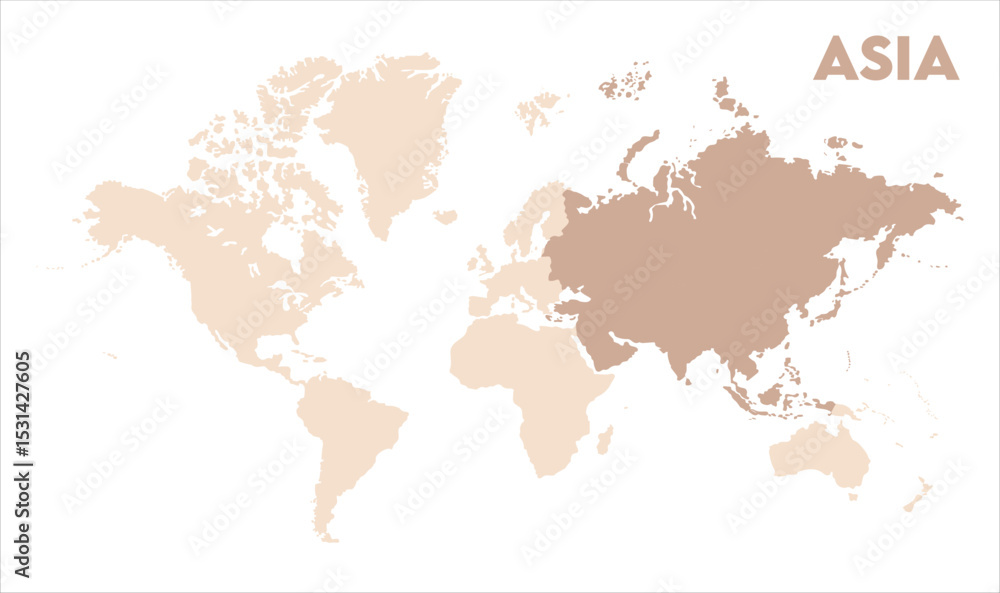 Obraz premium Asia continent map-07, Map of Asia, highlighted on the world map, Asia on the world map, Satellite view, Asia location on the globe.