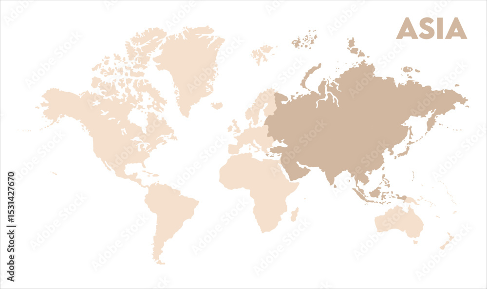 Obraz premium Asia continent map-10, Map of Asia, highlighted on the world map, Asia on the world map, Satellite view, Asia location on the globe.