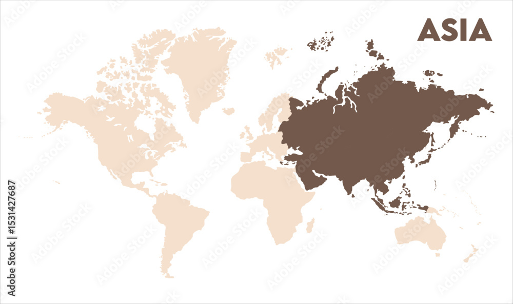 Naklejka premium Asia continent map-08, Map of Asia, highlighted on the world map, Asia on the world map, Satellite view, Asia location on the globe.