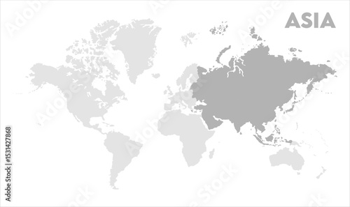 Asia highlighted on world map-01, Map of Asia, highlighted on the world map, Asia on the world map, Satellite view, Asia location on the globe.