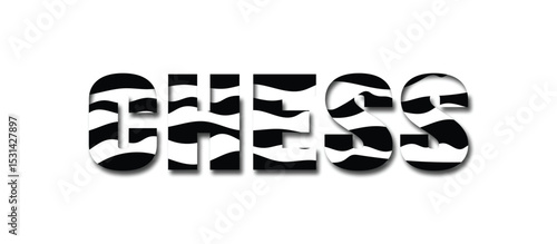 chess word text typography lettering with black and white wavy lines papercut cutout design background