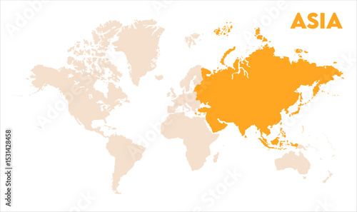Asia in world map-01, Map of Asia, highlighted on the world map, Asia on the world map, Satellite view, Asia location on the globe.