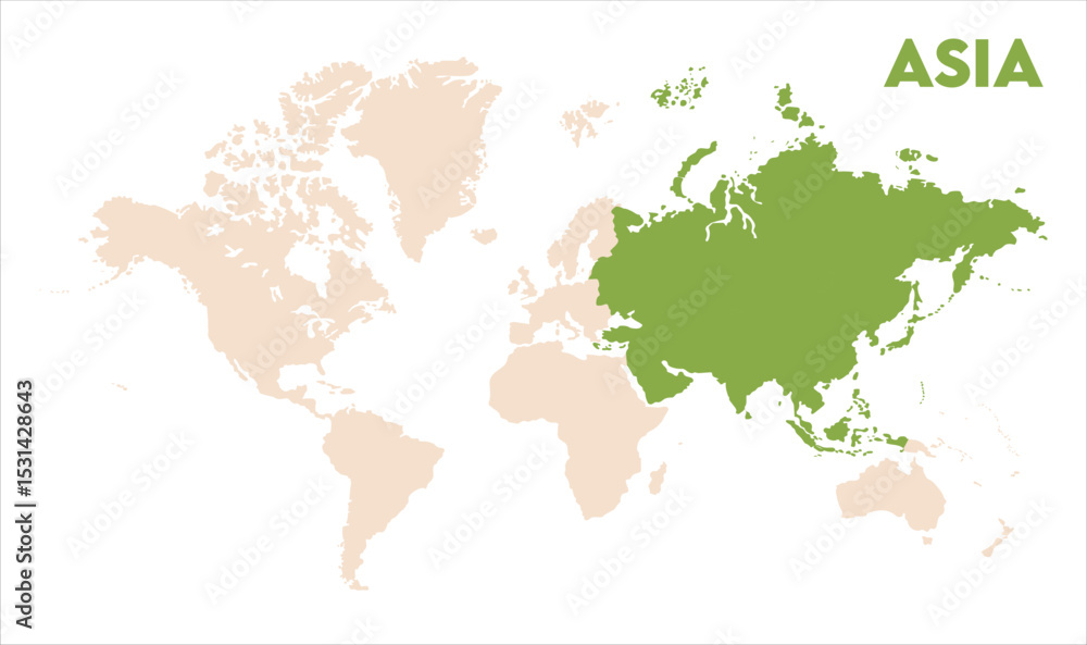 Fototapeta Asia in world map-06, Map of Asia, highlighted on the world map, Asia on the world map, Satellite view, Asia location on the globe.