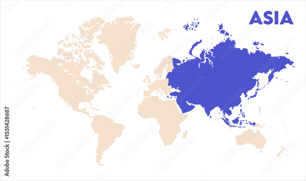Fototapeta Asia in world map-08, Map of Asia, highlighted on the world map, Asia on the world map, Satellite view, Asia location on the globe.