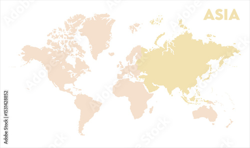 Asia in world map-14, Map of Asia, highlighted on the world map, Asia on the world map, Satellite view, Asia location on the globe.