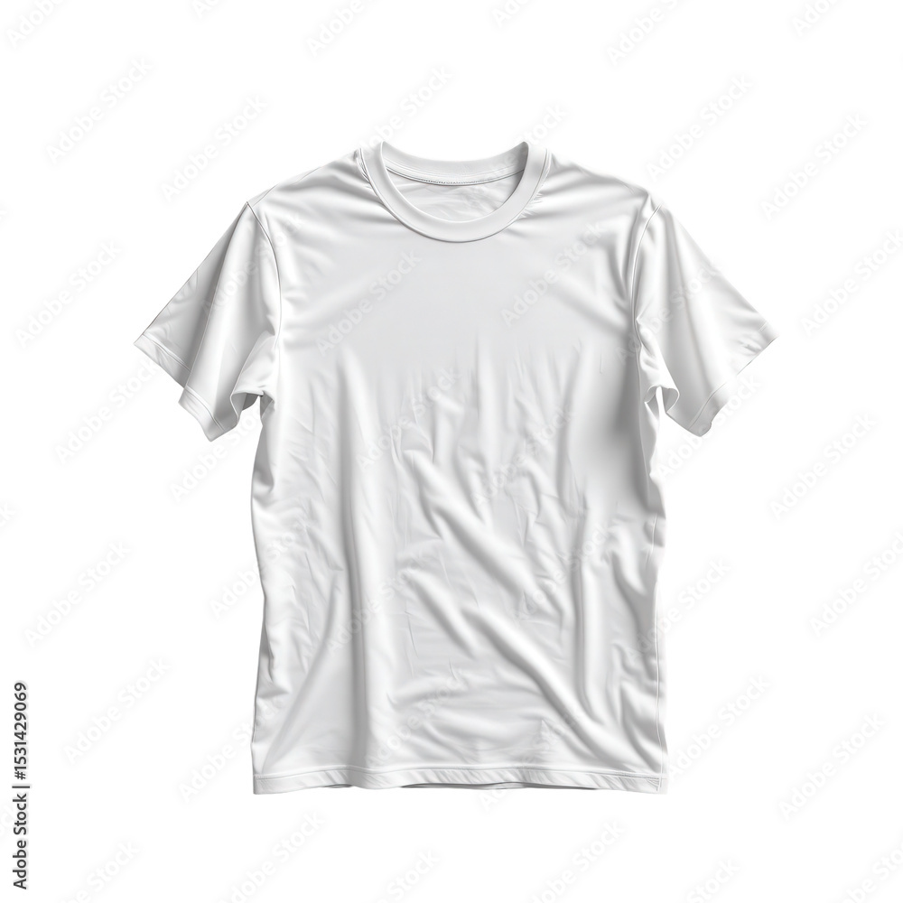 Plain white t-shirt mockup for fashion design showcasing soft fabric and casual style with realistic wrinkles and folds Plain white t-shirt mockup for fashion design showcasing soft fabric and casual style with realistic wrinkles and folds