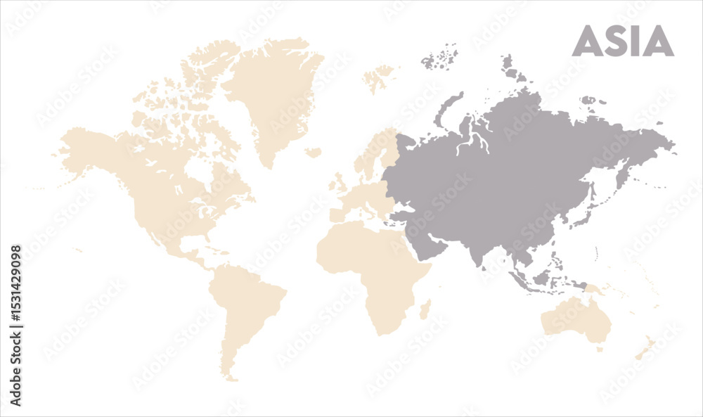 Obraz premium Asia outline in global map-05, Map of Asia, highlighted on the world map, Asia on the world map, Satellite view, Asia location on the globe.