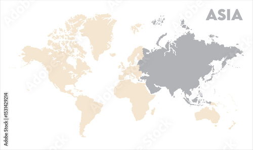 Asia outline in global map-10, Map of Asia, highlighted on the world map, Asia on the world map, Satellite view, Asia location on the globe.