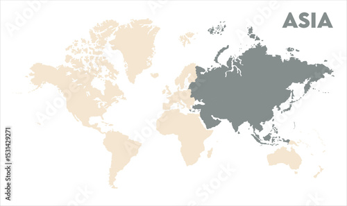 Asia outline in global map-11, Map of Asia, highlighted on the world map, Asia on the world map, Satellite view, Asia location on the globe.