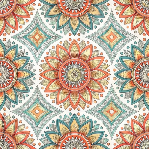 Seamless abstract African tribal pattern concept Intricate floral pattern with geometric elements in warm colors.
