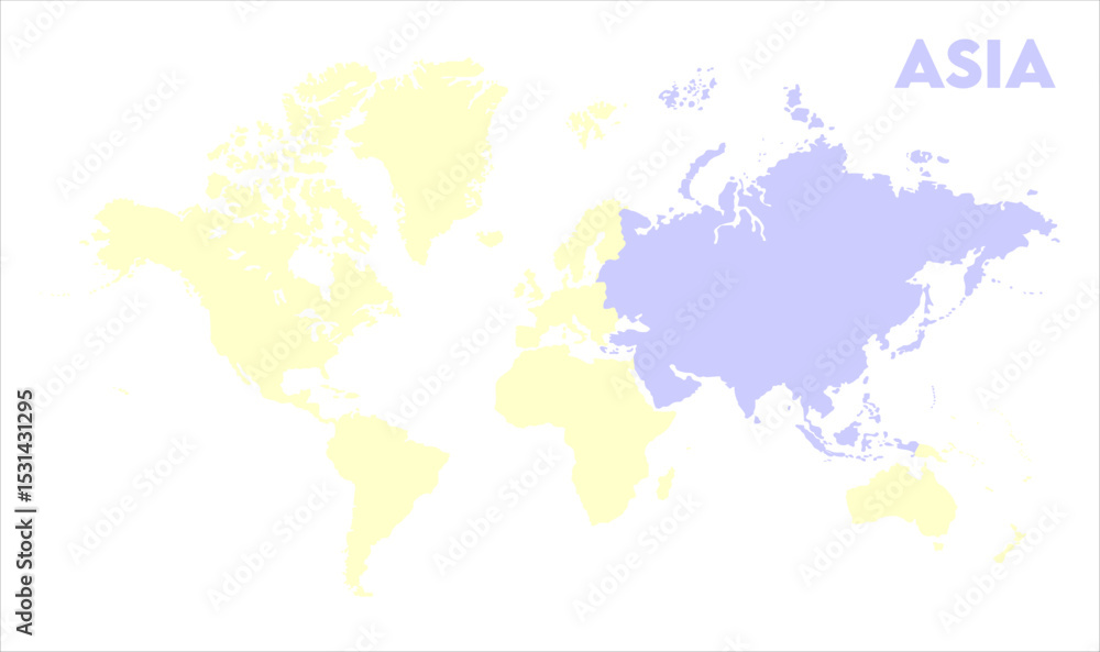Naklejka premium Minimalist Asia map-15, Map of Asia, highlighted on the world map, Asia on the world map, Satellite view, Asia location on the globe.