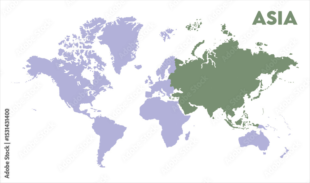 Naklejka premium World map with Asia focus-03, Map of Asia, highlighted on the world map, Asia on the world map, Satellite view, Asia location on the globe.