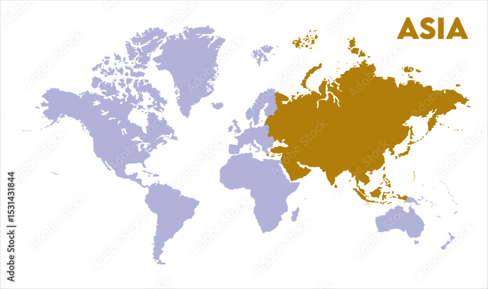 Naklejka premium World map with Asia focus-15, Map of Asia, highlighted on the world map, Asia on the world map, Satellite view, Asia location on the globe.